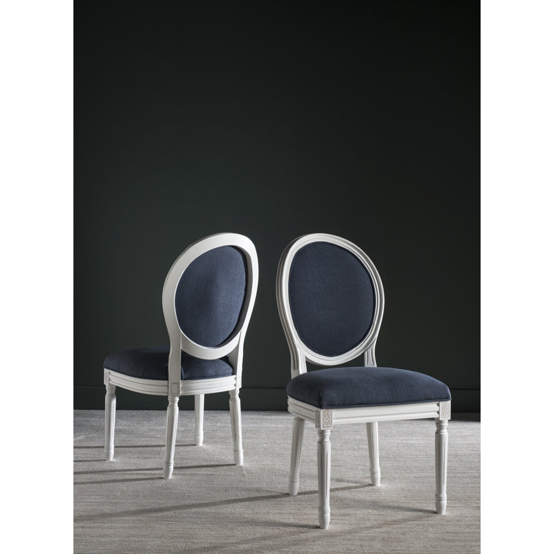 Denholme 19.8'' H Linen Upholstered Side Chair, Cream, Navy