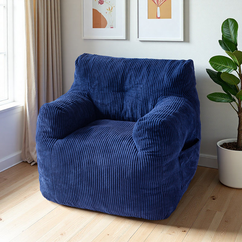 Fauteuil à billes en velours côtelé, Velours côtelé bleu marine