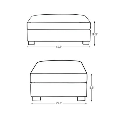 Upholstered Offwhite Chenille Rectangle Ottoman, Single Ottoman Modular Part For Sectional Sofa