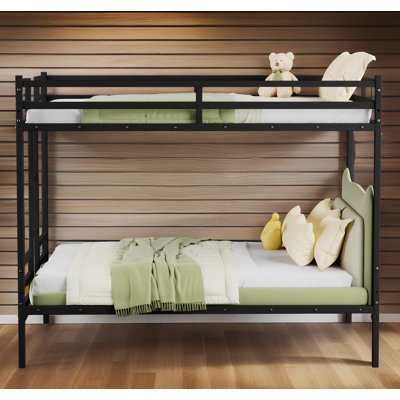 Queen Size Metal Bunk Bed with Full-Length Guardrail & Ladder,110LBS Capacity per Bunk,Underbed Storage Space??