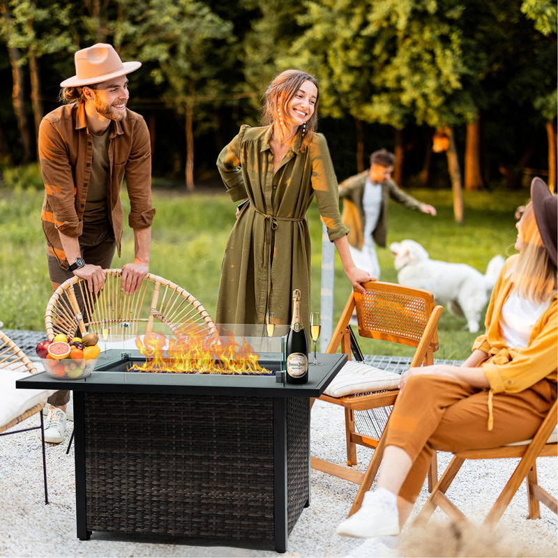 Table de foyer d'extérieur chauffante 50 000, gaz propane avec base et pare-vent en verre, pour jardin de patio, conception splendide