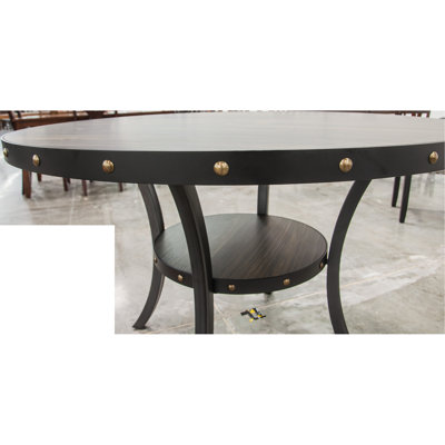 Table de salle à manger ronde en bois naturel, 1 pièce, clous décoratifs et tablette de rangement inclus