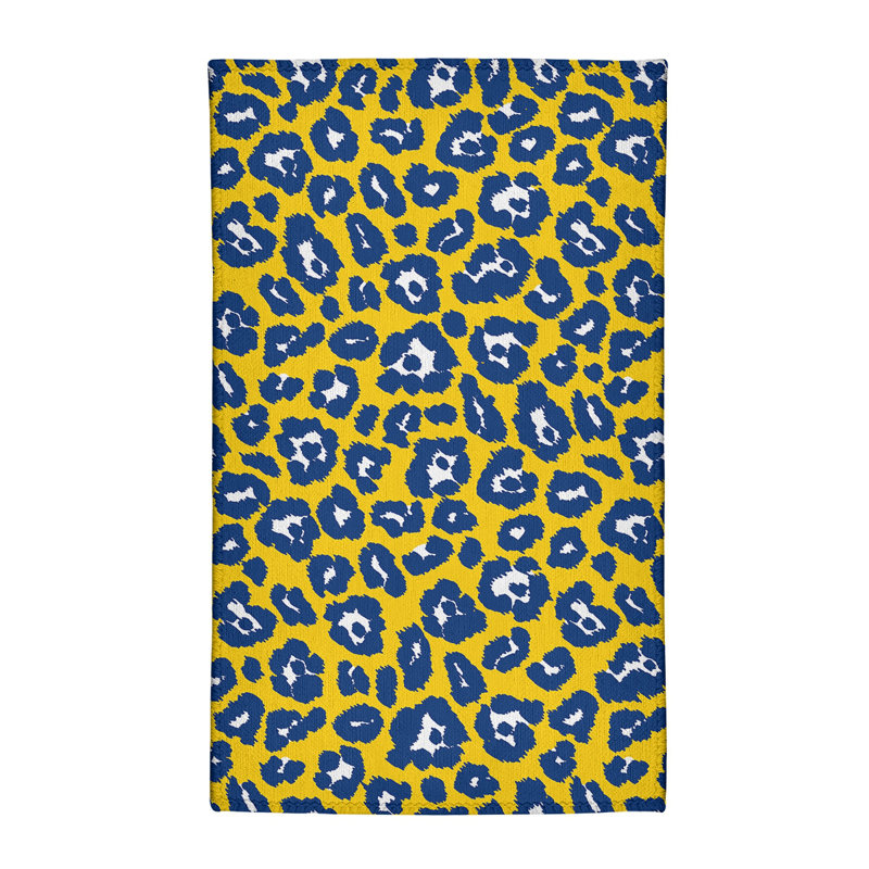 Jaune imprimé animalier/bleu/Tapis décoratif blanc, Rectangle 3 pi x 5 pi