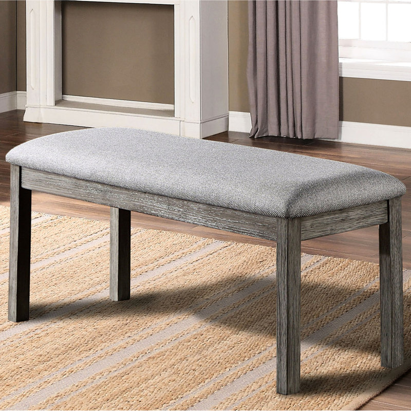 Banc de salle à manger de couleur grise, siège en tissu rembourré, bois massif, banc au design gris brossé et captivant