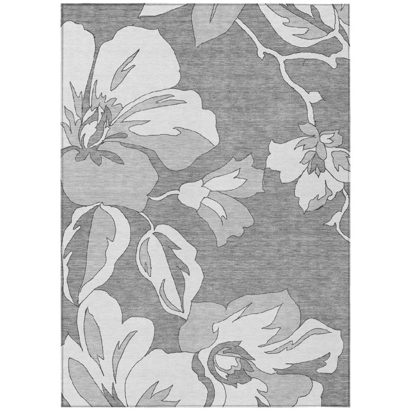 Tapis floral lavable intérieur argenté 8 pi x 10 pi