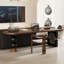 Bureau brun en demi-cercle en bois massif-1256627314