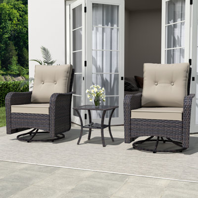 Ensemble de chaises berçantes pivotantes d'extérieur avec table, ensemble de conversation de patio 2 pièces, chaises berçantes pivotantes à 360 degrés toutes saisons avec coussins amovibles