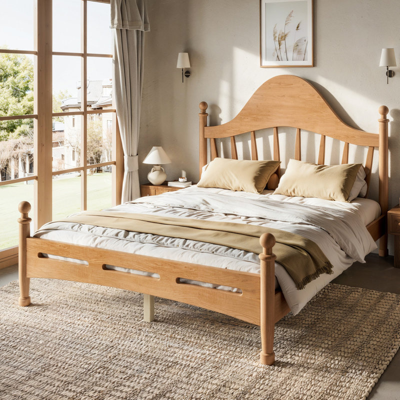 Lit plateforme double avec tête de lit chic, cadre de lit en bois massif avec support à lattes, aucun sommier tapissier requis