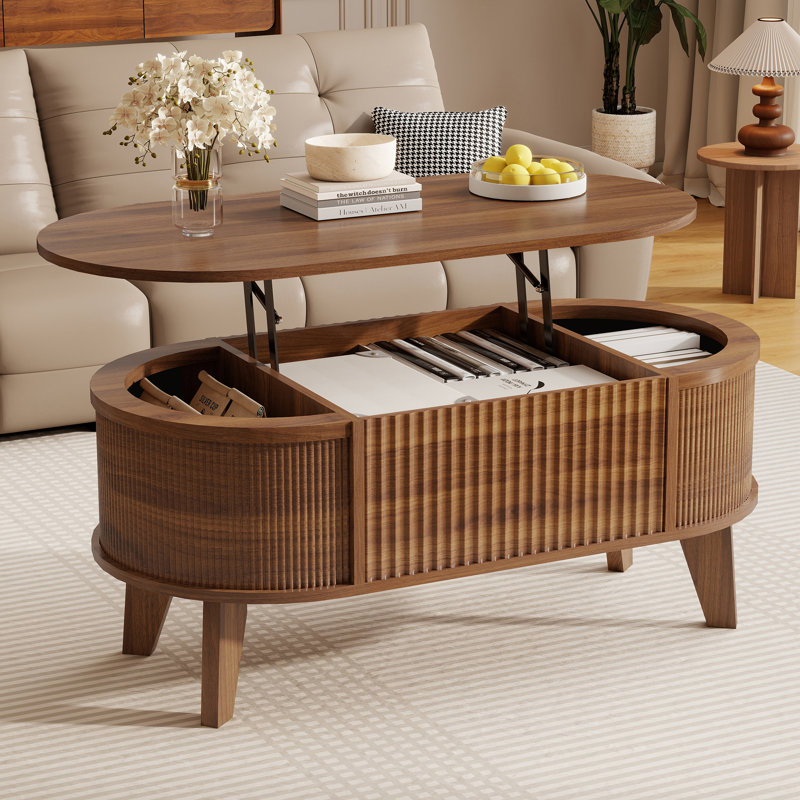 Lyra Lift Top Coffee Table with Storage, Modern Oval Wood Coffee Table, Walnut Coffee Table for Living Room,38.6"W x 18.9"D x 18.5"H