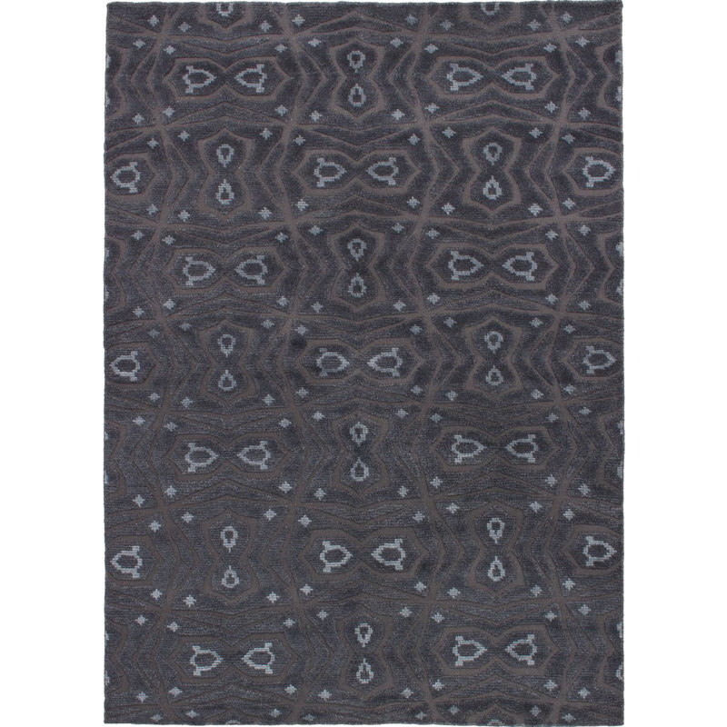 Tapis unique en laine noué à la main gris foncé de 5 pi 4 po x 7 pi 7 po Andert