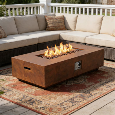 Table de foyer d'extérieur au propane 52 po, table de foyer au gaz rectangulaire 50 000 BTU, brun