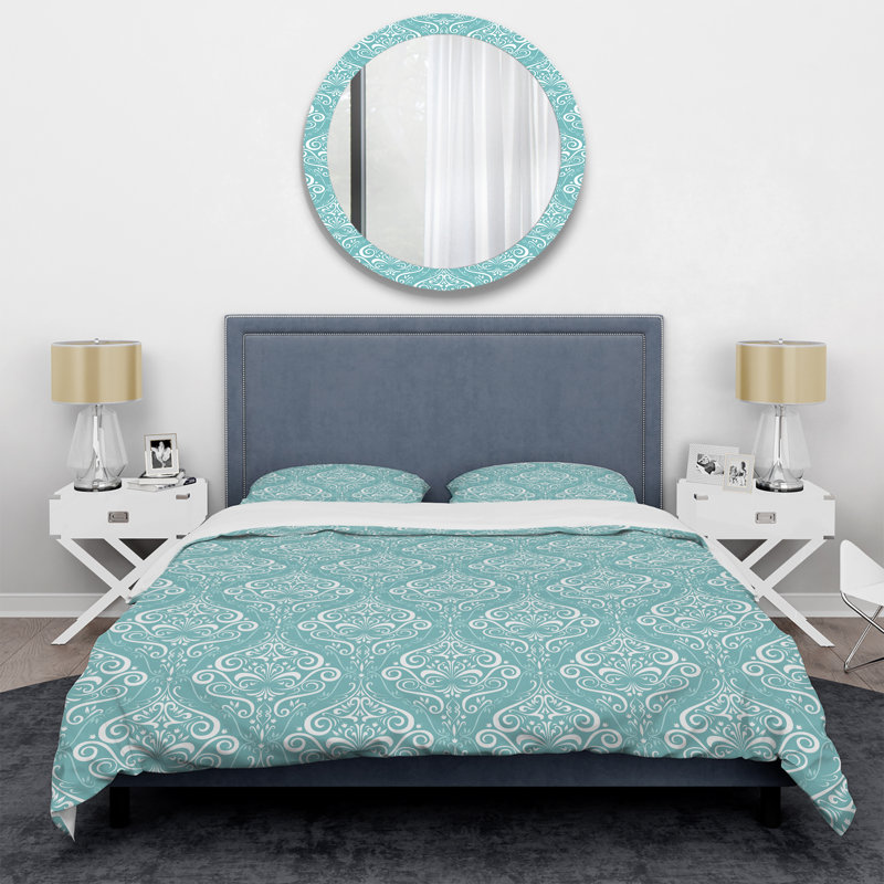 Damas bleu - ensemble de housse de couette abstrait - microfibre de polyester