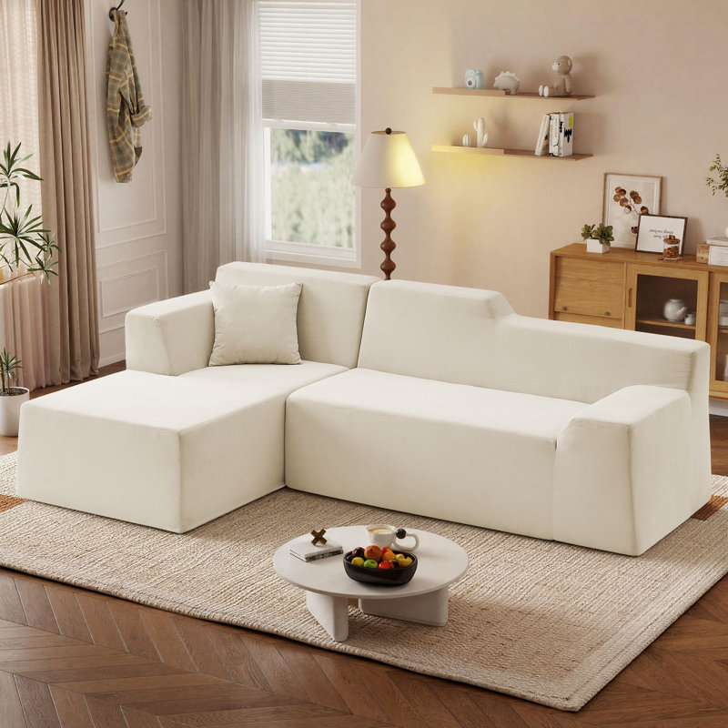 Canapé modulaire en L de 96,5 po de style minimaliste à compression Clithoe, aucun assemblage requis, Beige