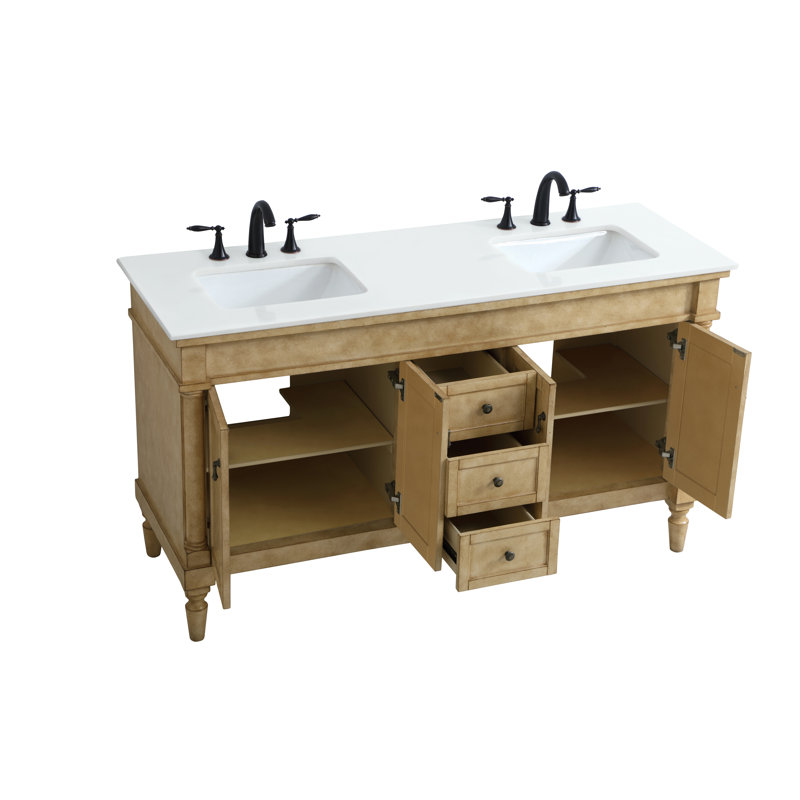 Lexington 60'' Double Bathroom Vanity with Top, Antique Beige, Ivory White