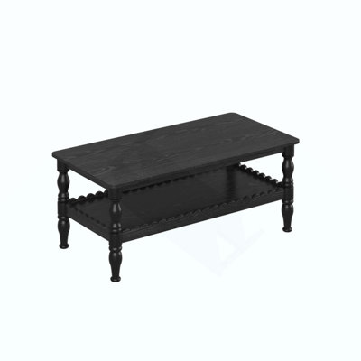 Rectangle Coffee Table Solid Wood Coffee Table with Storage Shelf,Farmhouse 2-Tier Center Table Lacquered Classical Legs,Easy Assembly Apartment Cente