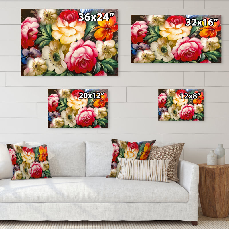 «Vintage Vibrant Red & Yellow Flower Still Life», reproduction sur toile flottante, H 8 po x l 12 po x P 1 po, Toile tendue