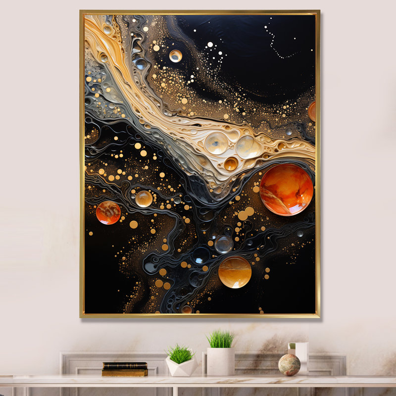 «Abstract Coffee Nitro Nebula», art abstrait sur toile, formes abstraites, Cadre flottant doré, H 32 po x l 24 po x P 1 po