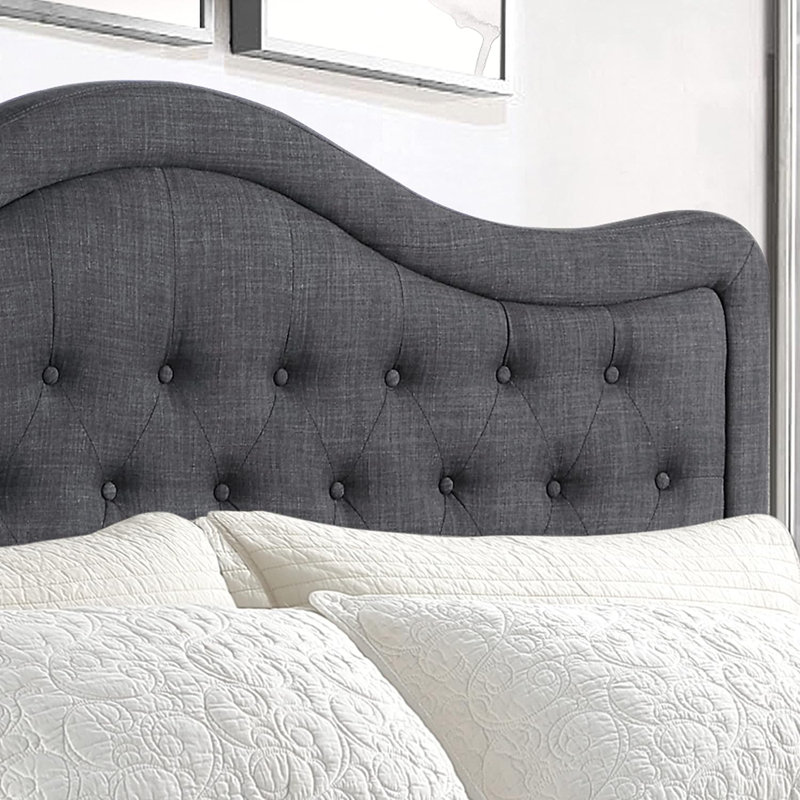 Adjustable Headboard with Fine Linen Upholstery and Button Tufting for Bedroom, Twin, Twin, Dark Gray