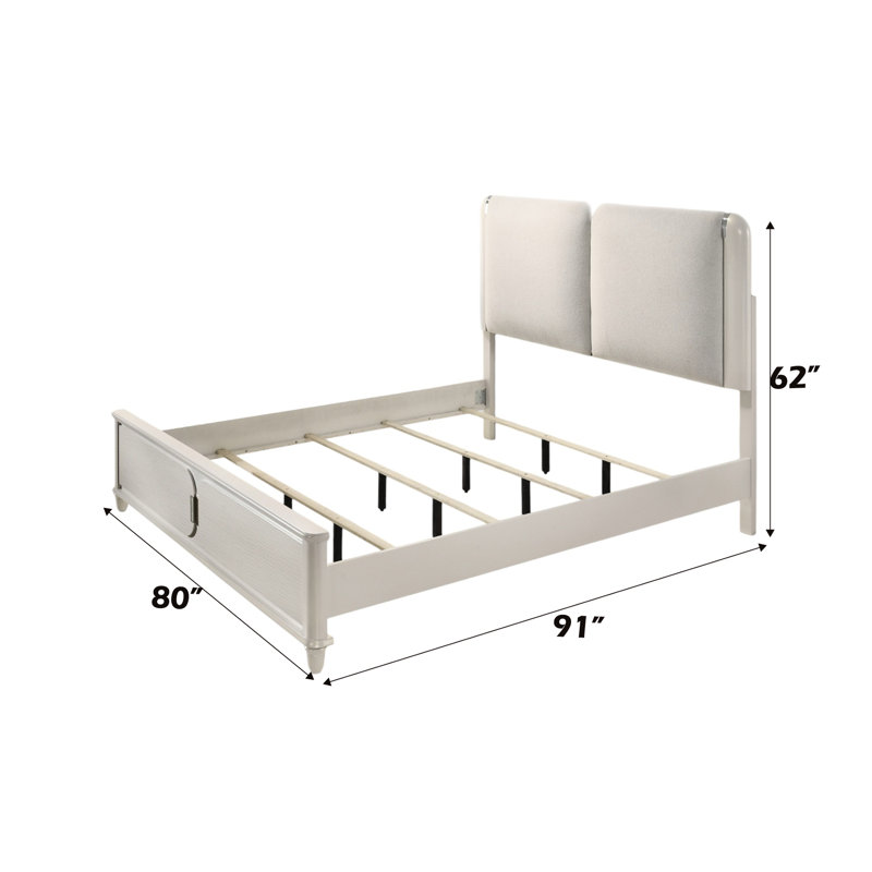 Lit très grand moderne gris et blanc Pearl, Lit double