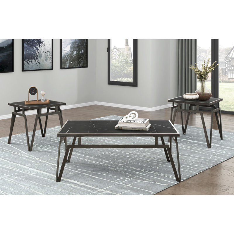 3 tables d'appoint en pierre frittée noire et métal Charisma Allure
