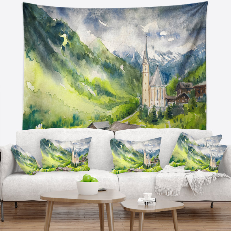Tapisserie à l'aquarelle paysage, H 50 po x l 60 po