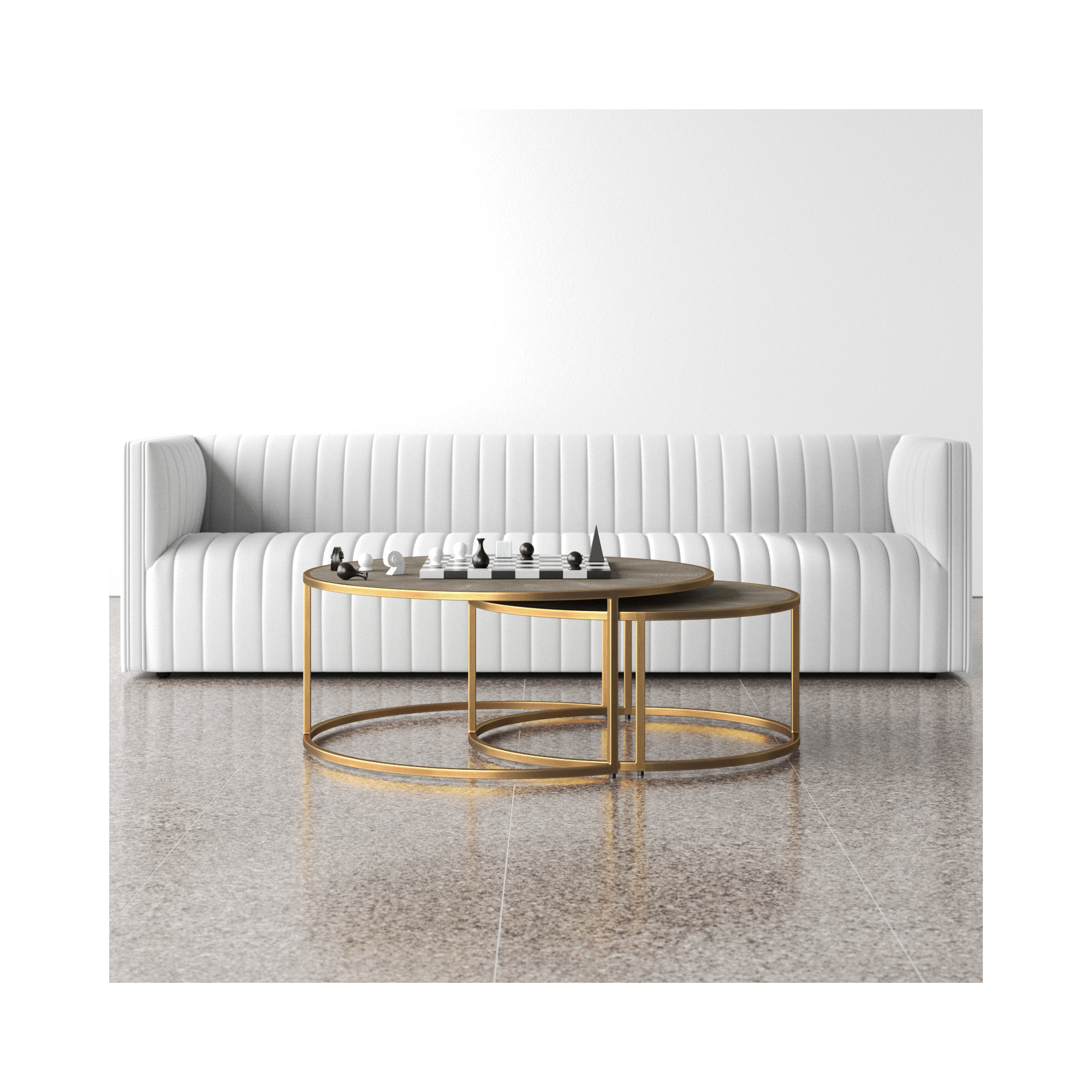 Jakari Nesting Coffee Table, Gray Shagreen, Antique Brass