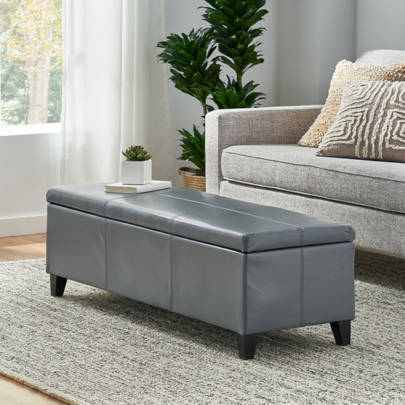 Repose-pieds en cuir avec rangement Jye Vegan, Gris
