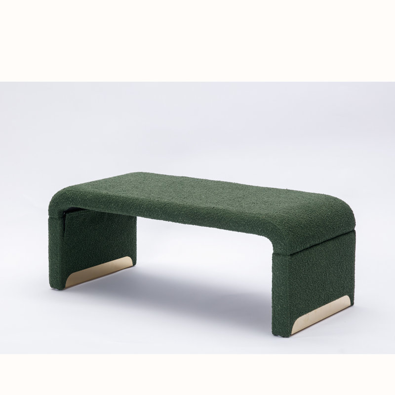 Dant Boucle Fabric Upholstered Bench Ottoman, Green
