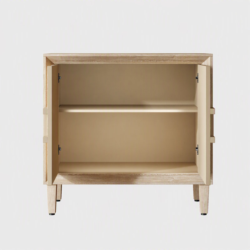 Buffet/crédence modulaire de style milieu du siècle, meuble compact avec portes symétriques en forme de soleil, meuble d'appoint avec étagères réglables
