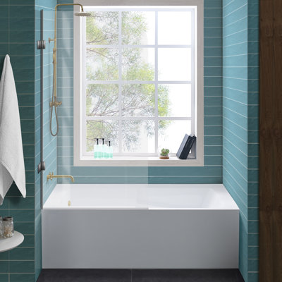 Voltaire 54" x 30" Alcove Integral Armrest Soaking Fibreglass Bathtub with Apron