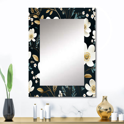 Mystic blanc et bleu sarcelle Splendor Gardens - miroir floral, miroir mural unique, impression d'art en métal