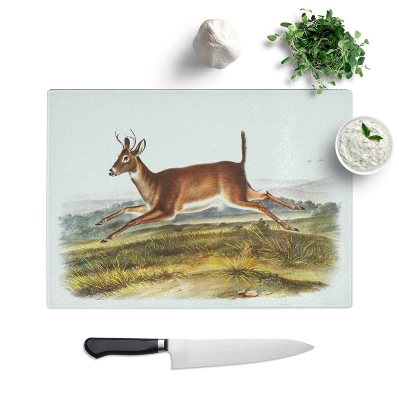 Glass Long-Tailed Deer by J.W. Audubon Chopping Board, 39 cm W x 28.5 cm L