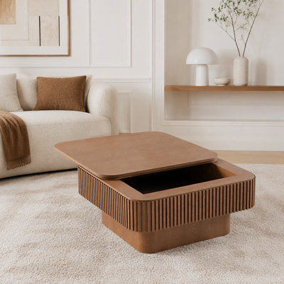 Table basse carrée avec rangement Table d'appoint moderne en placage de bois massif Table basse pour salon, chambre à coucher, appartement ou bureau