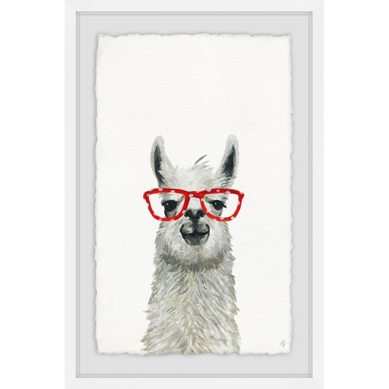 Red Trendy Llama - Painting, 91cm H x 61cm W, White Framed
