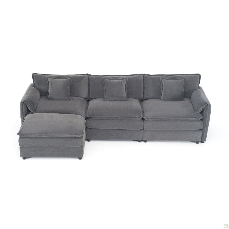 Ensemble de canapé modulaire modulaire, siège surdimensionné en forme de L, 33,46 po H x 109,45 po L x 57,48 po P, 3, Gris