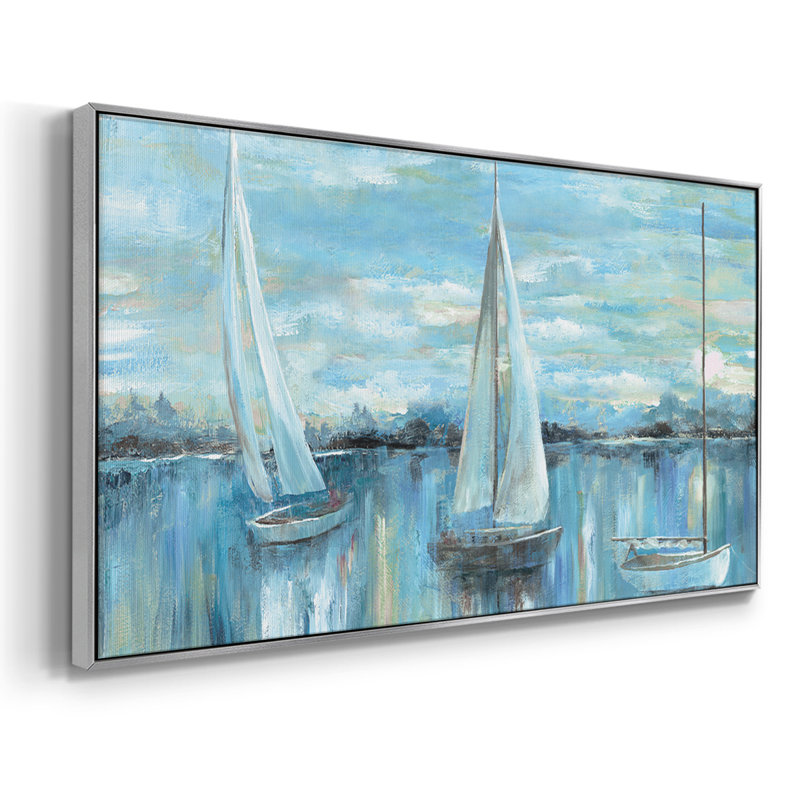 «Evening on the Bay», toile tendue avec châssis, prête à être accrochée, H 21 po x l 41 po, Argent argent