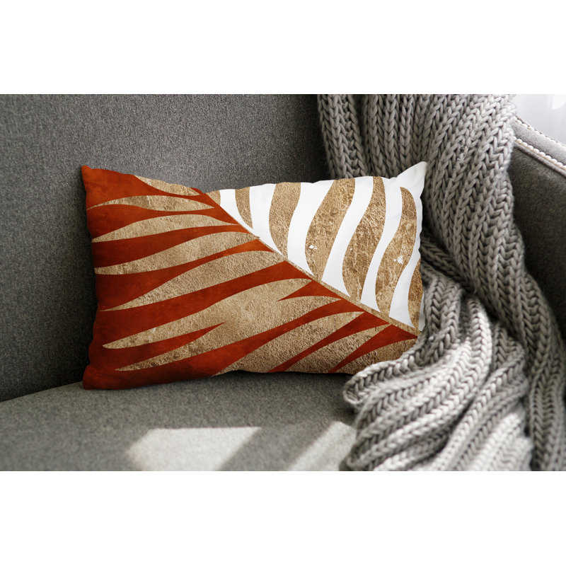 Coussin lombaire intérieur / extérieur Pom Fern, Orange / or / blanc