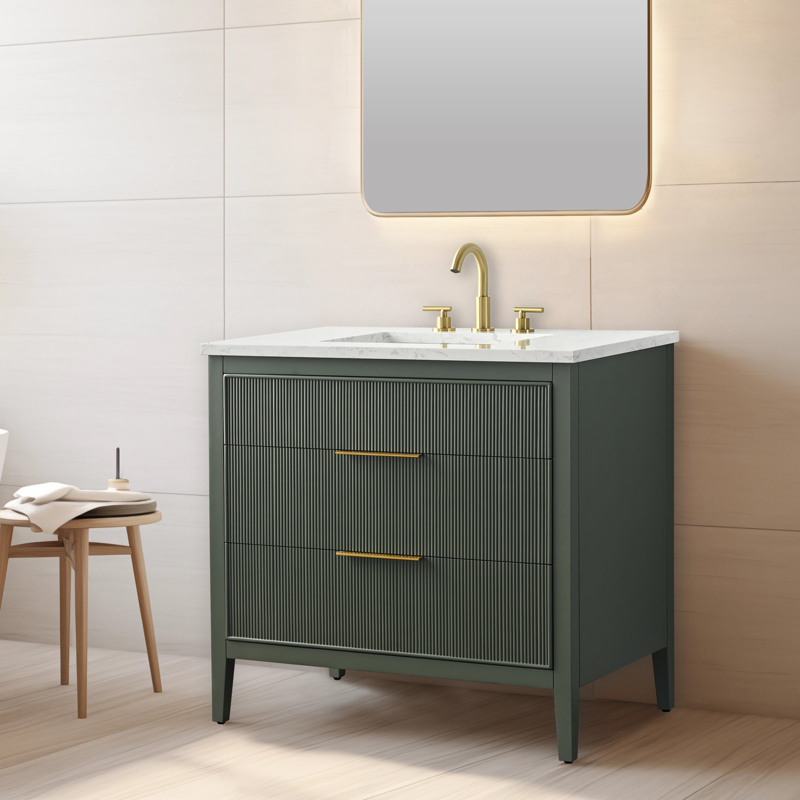 Bilroy 36" Oak Single Bathroom Vanity, Vintage Green