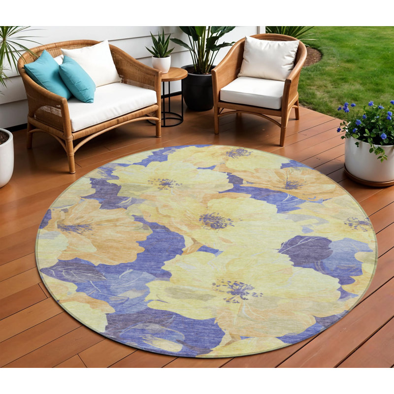 Tapis d'intérieur rond lavable floral mauve et mauve 8 pi