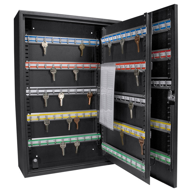 Armoire à clés en acier avec supports réglables et serrure à clé - Peut contenir jusqu'à 200 clés - Noir