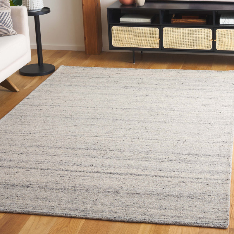 Ronna Lanny Striped Hand Woven Flatweave Wool/Cotton Area Rug in Gray, Rectangle 5' x 8'
