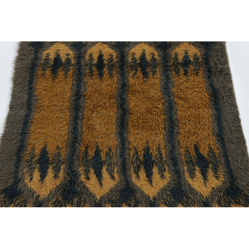 Vintage Swedish Rya Rug With Gray, Brown & White Geometric Pattern-  Rug & Kilim