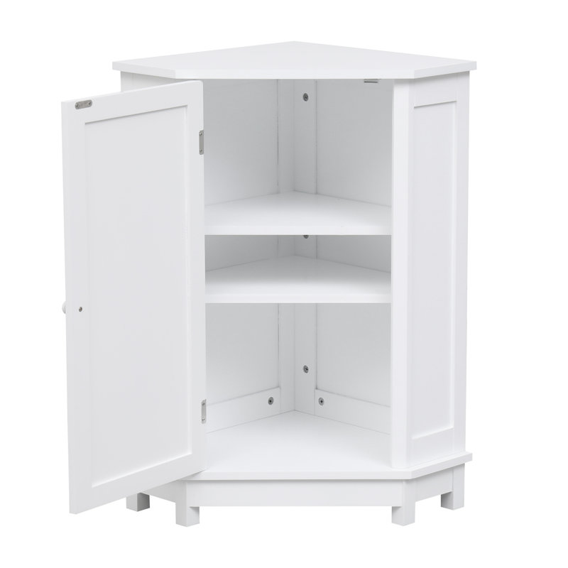Élégante armoire de salle de bain triangulaire blanche -, tablettes réglables, ajoute de la classe à un coin de style moderne