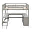 Lit mezzanine gris avec bureau et tablettes, fabriqué en bois massif pour économiser l'espace dans la chambre d'adolescent-893399637
