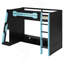 Lit mezzanine en bois avec bureau, tablettes multiples et lumière RVB-1408726284