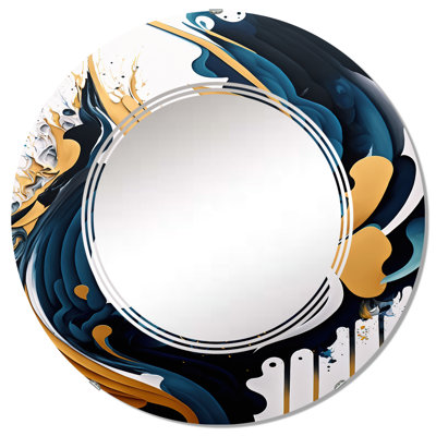 Ragiu Blue And Gold Modern Art Abstract Painting V - Modern Shapes Wall Mirror