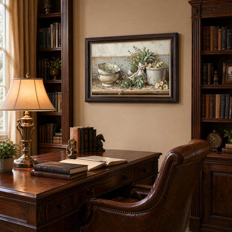 Art mural antique sur toile encadré doré pour le salon, la chambre à coucher, le bureau ou le vestibule - Décoration murale décorative avec nature morte à base de plantes