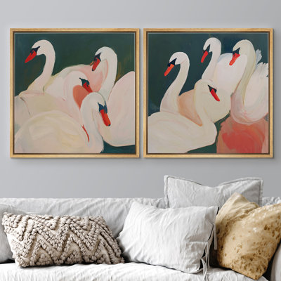 Élégant cygne blanc sur fond émeraude