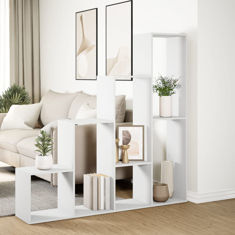 Andreca Bookcase, White, (4 Shelves) 143.5cm H x 143.5cm W x 29cm D