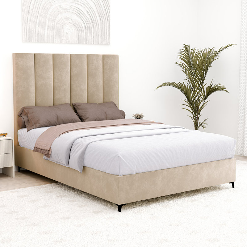 Lit plateforme tapissier Alisiah, Simple, Taupe, 2
